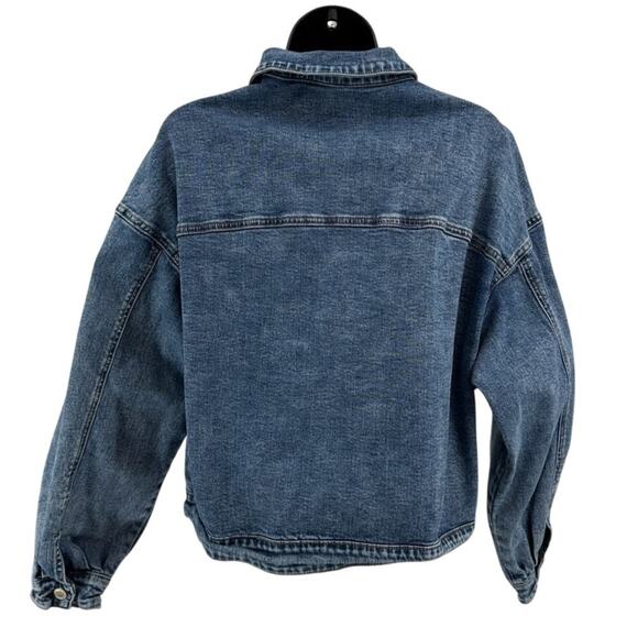 MiSC Jean Jacket SZ M Button Up Denim Medium Wash Collared Stretchy Long Sleeve - Picture 4 of 6